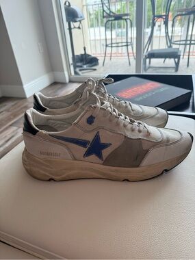 Size 13 Golden Goose Running Sole - Runner Sneakers in White with Blue Star
